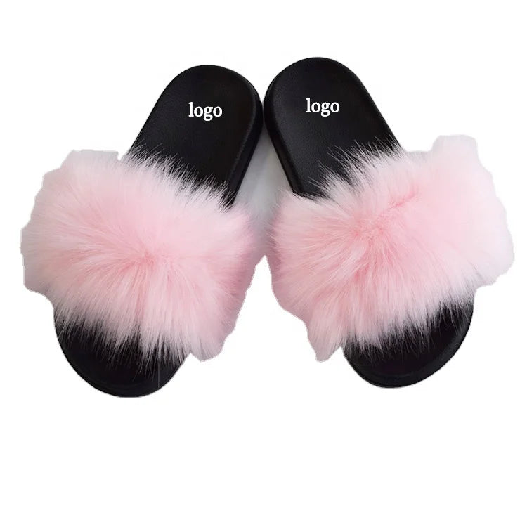 Optional Wholesale Custom Fashion Faux fox Fur slippers Children's Shoe Covers Boys and Girls Hair Heads Carves Hats Handbags