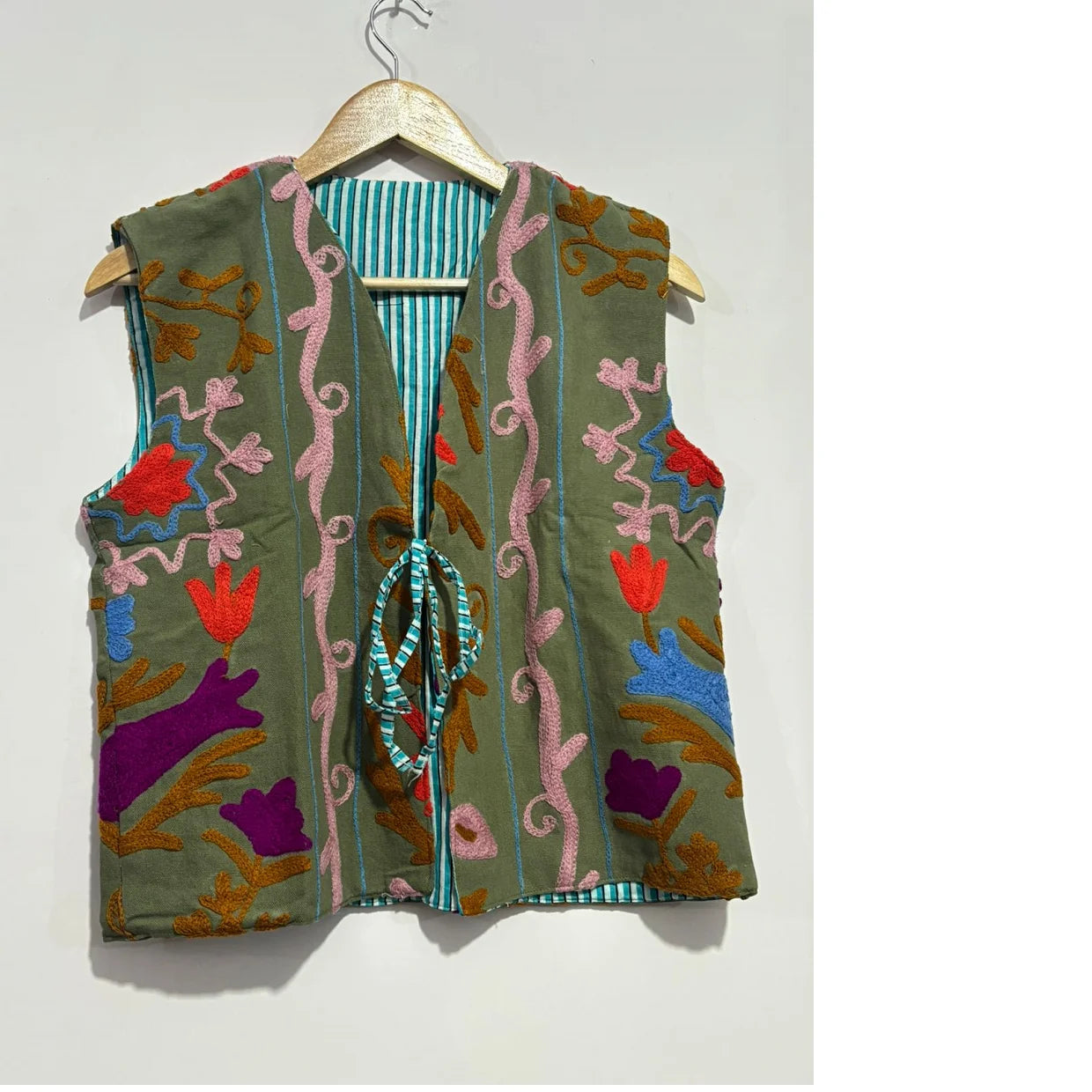 Custom Made Hand Embroidered Canvas Suzani Vests-Waterproof Eco-Friendly Fashion Accessories for Resale