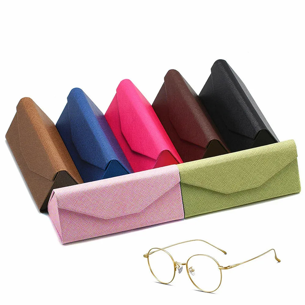 Wholesale Colorful Foldable Eyeglasses Box Eyewear Accessories Triangular Hard Glasses Case
