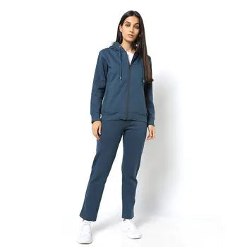 Wholesale Winter Breathable Plaid Women's Two-Piece Straight Leg Tracksuit Custom Sweatpants Zip Hoodie Set