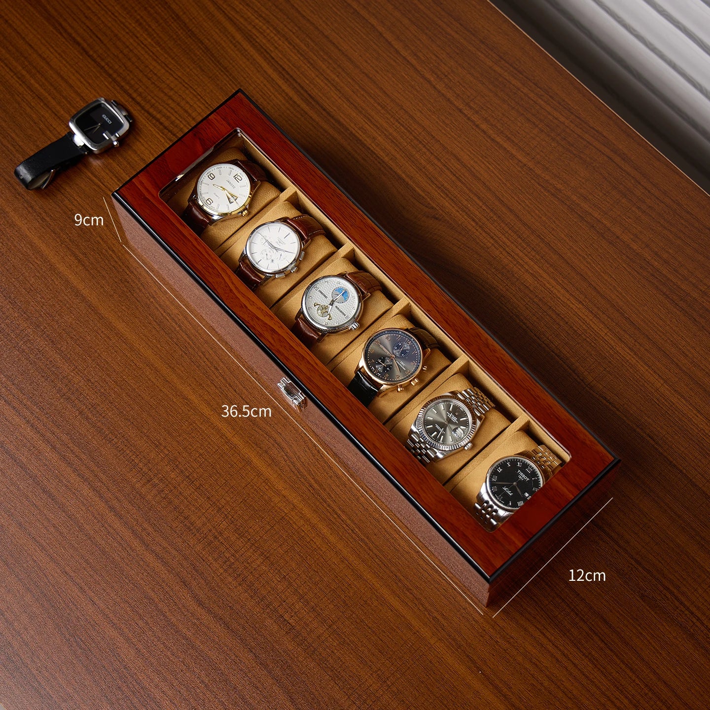 Luxury Tancy M114-6 MDF Watch Box with 6 Slots Shock Resistant & Water Resistant Leather Lining for Watch Stores