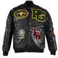 Classic Letterman Varsity Jacket for Men with Leather Sleeves and Chenille Embroidery Baseball Style Outerwear