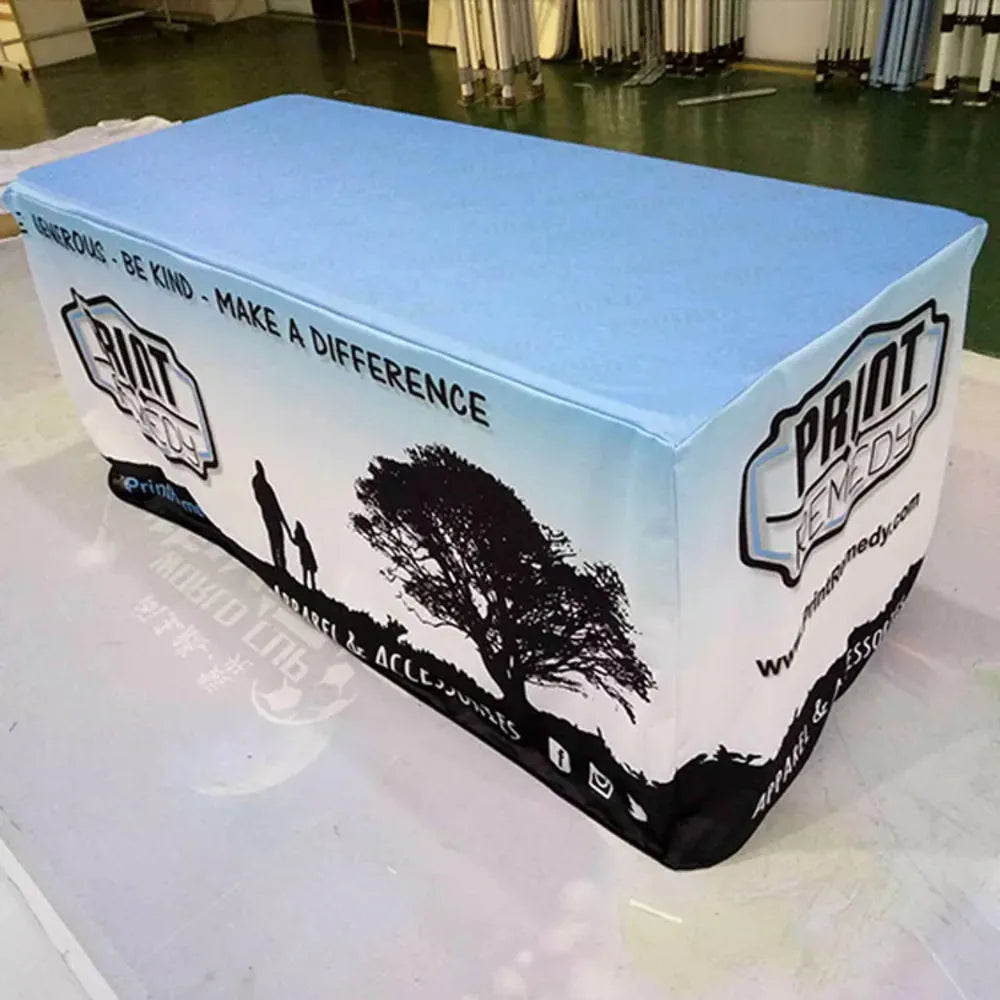 Custom Knitted Fabric Table Throw for Trade Shows and Exhibitions Business Table Banner Cloth