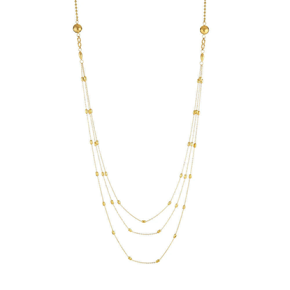 Latest 18K Gold Plated Stainless Steel Jewelry Oval Bead Charm Multi-layer Long Chain Necklace Waterproof Woman Necklace P243511
