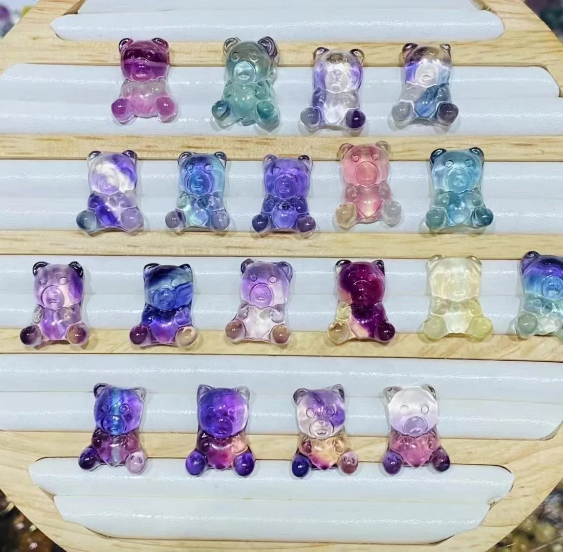 Natural Healing Crystal Semi Precious  Stone Carved Turtle Coloful Fluorite Mini Bear for Gifts