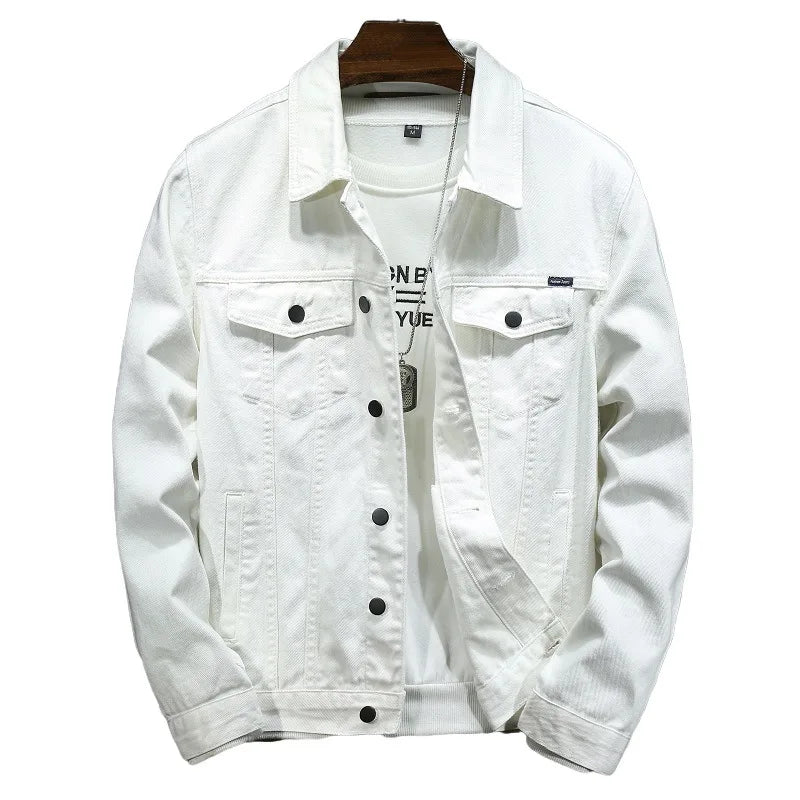 Hong Kong Style Youth White Handsome Street Fashionable Denim Jacket European and American Men's Plus Size Loose Casual Jacket