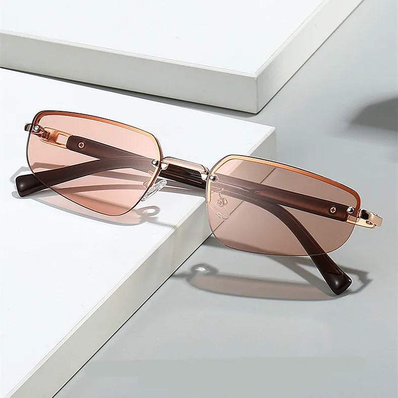 Logo Custom 2025 Vintage Men Women Half Frame Punk Sun Glasses UV400 Cat Eye Y2k Rimless Sun Glasses