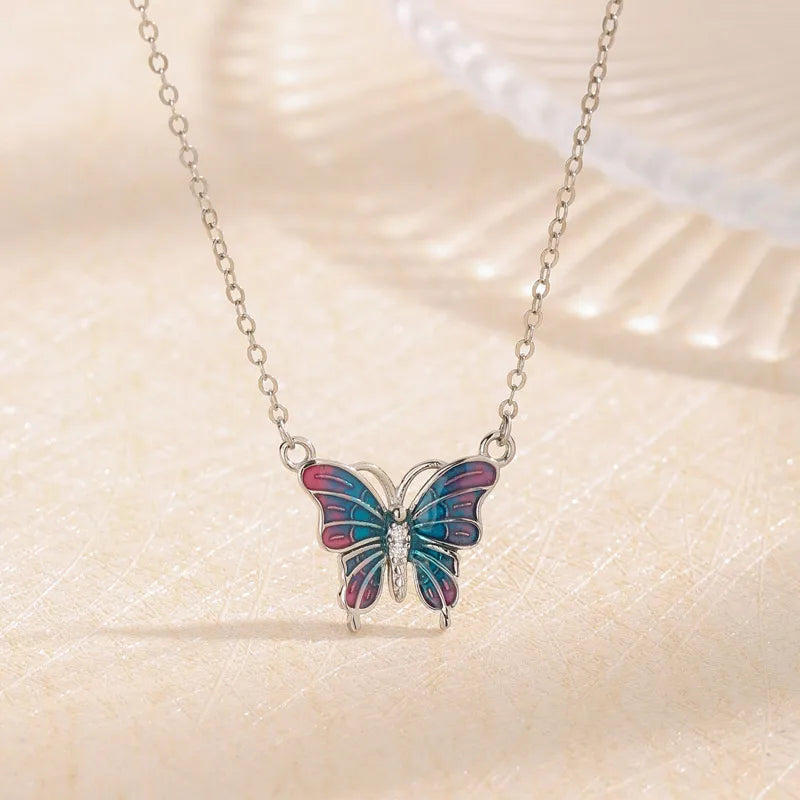 Low MOQ Wholesale Jewelry 925 Sterling Silver Pendant Enamel butterfly Chocker Necklace