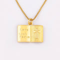 QIKU Book Shape Cross Pattern Love Luck Peace Letter Pendant Copper Zircon Trendy 18K Gold Plated Women Necklace Jewelry Gift