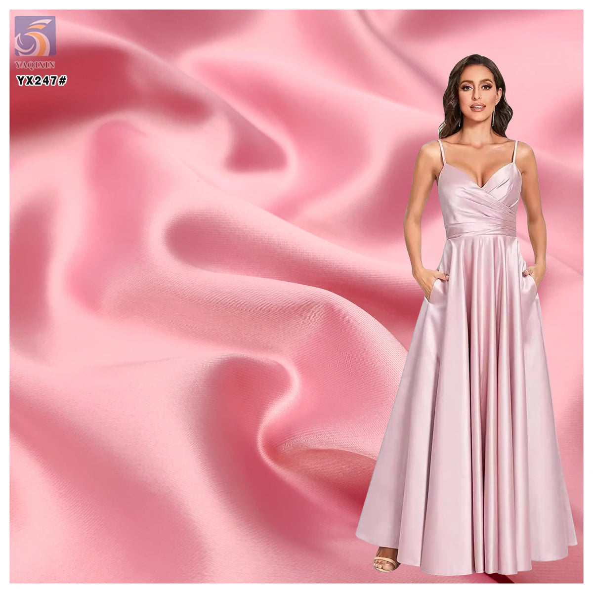 YX37 Pink Soft 220gsm Wrinkle-Resistant Polyester Matte Satin Fabric Wedding Dress Evening Gown Satin Fabric MegaBDM