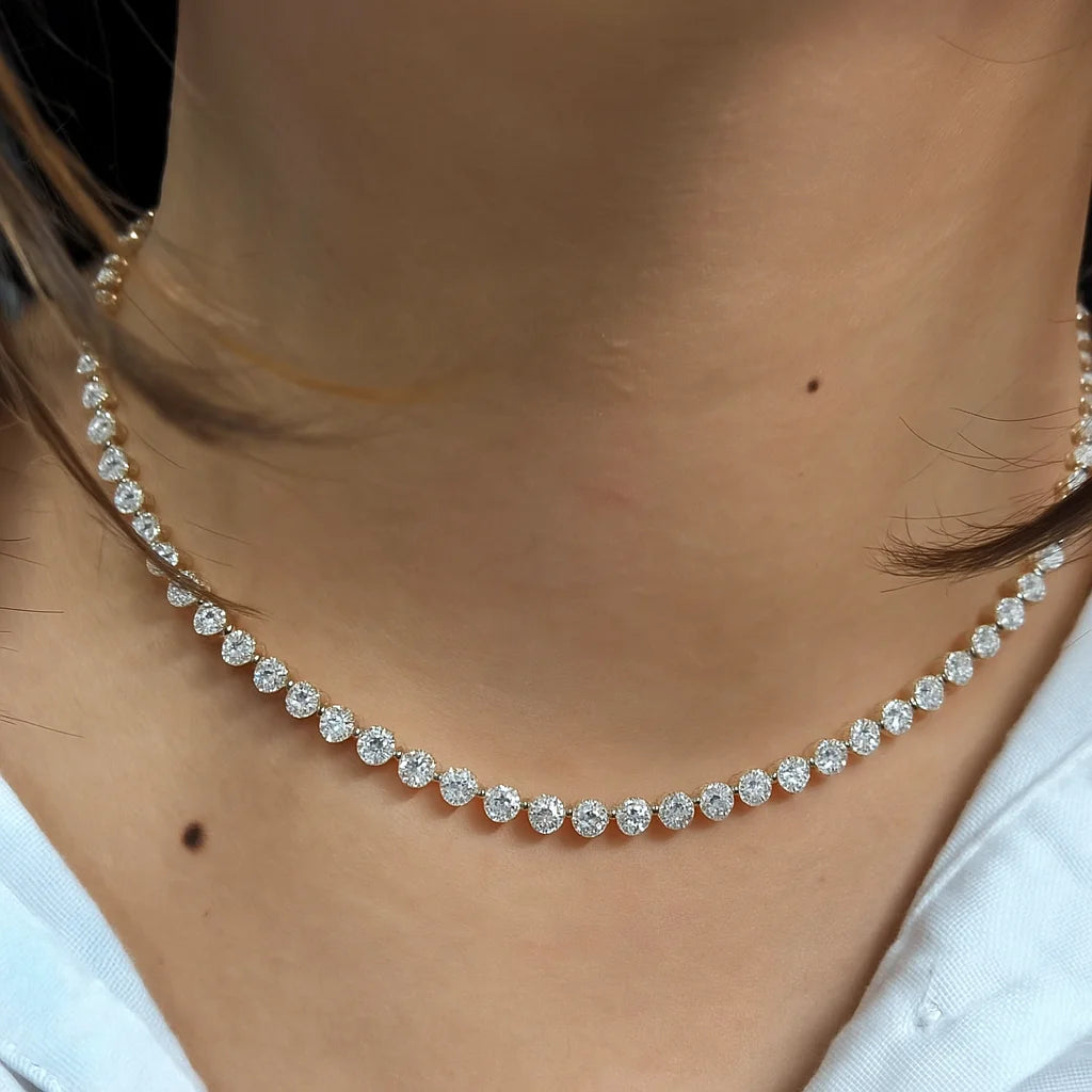 SHREERAJ SOLITAIRE IGI Certified VVS 3.5mm Brilliant Cut Lab Grown Diamond Tennis Necklace 14K Solid Yellow Rose Gold CVD 14