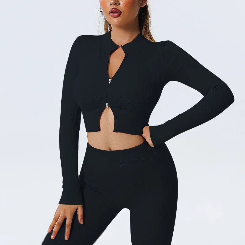 New Women's Tight-Fitting Yoga Suit Set Cardigan Running Sportswear Set Quick-Dry Fitness Three-Piece Set