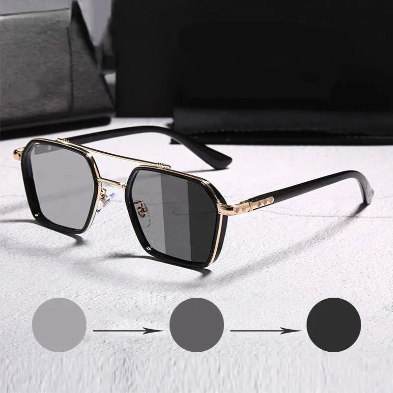2025 Custom Logo Retro Fashion Lens Color Change Day Night Driving Sun Glasses UV400 Polarized Photochromic Sunglasses Men