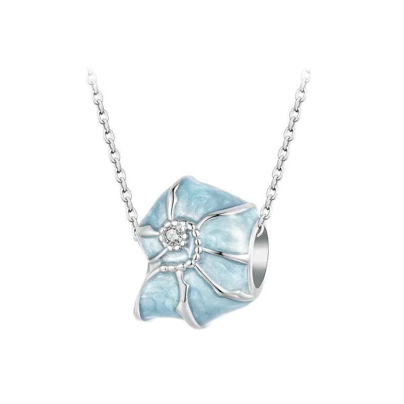 Women's S925 Pure Silver Pendant Necklace Original Blue Conch Shell with Zircon Stone Platinum Plated Fashion Jewelry