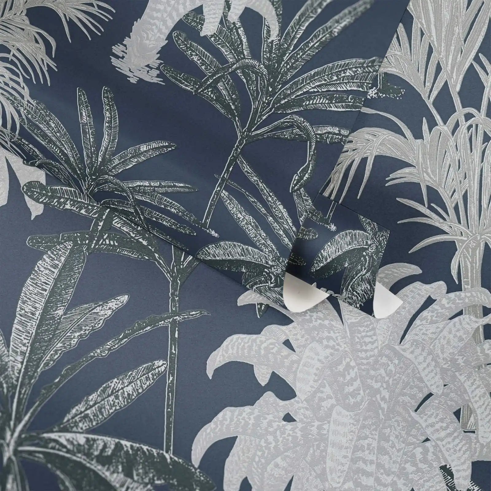 Made in Germany - Sale Wallpaper Rolls Palm Trees Blue Grey White Non Woven Cheapest Vinyl Wallpaper Design - 1005 x 053 m