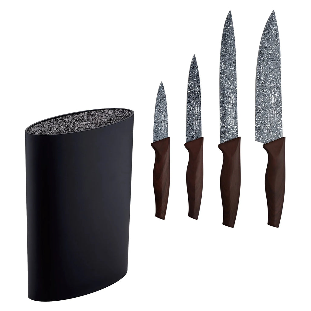 Set of 4 stainless steel kitchen knives with universal washable block