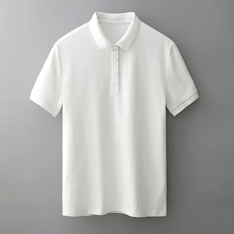 Oem customized cotton polo shirt for middle aged men pure white short sleeved summer japanese style lapel polo tshirt