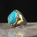 Turkish Style Vintage 925 Sterling Made Ottoman Style Men's Ring Rhodium and Gold Bi-color Plating Model RCEGYT-416