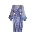 2024 Vintage Hip Midi Dress for Women Puff Sleeve Empire Patchwork Mesh Dress Purple