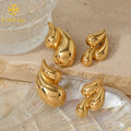 Fashion 18K Gold Plated Geometric 2/3 Droplets Stud Earrings Waterproof Stainless Steel Water Drop Earrings Ladies Jewelry MegaBDM