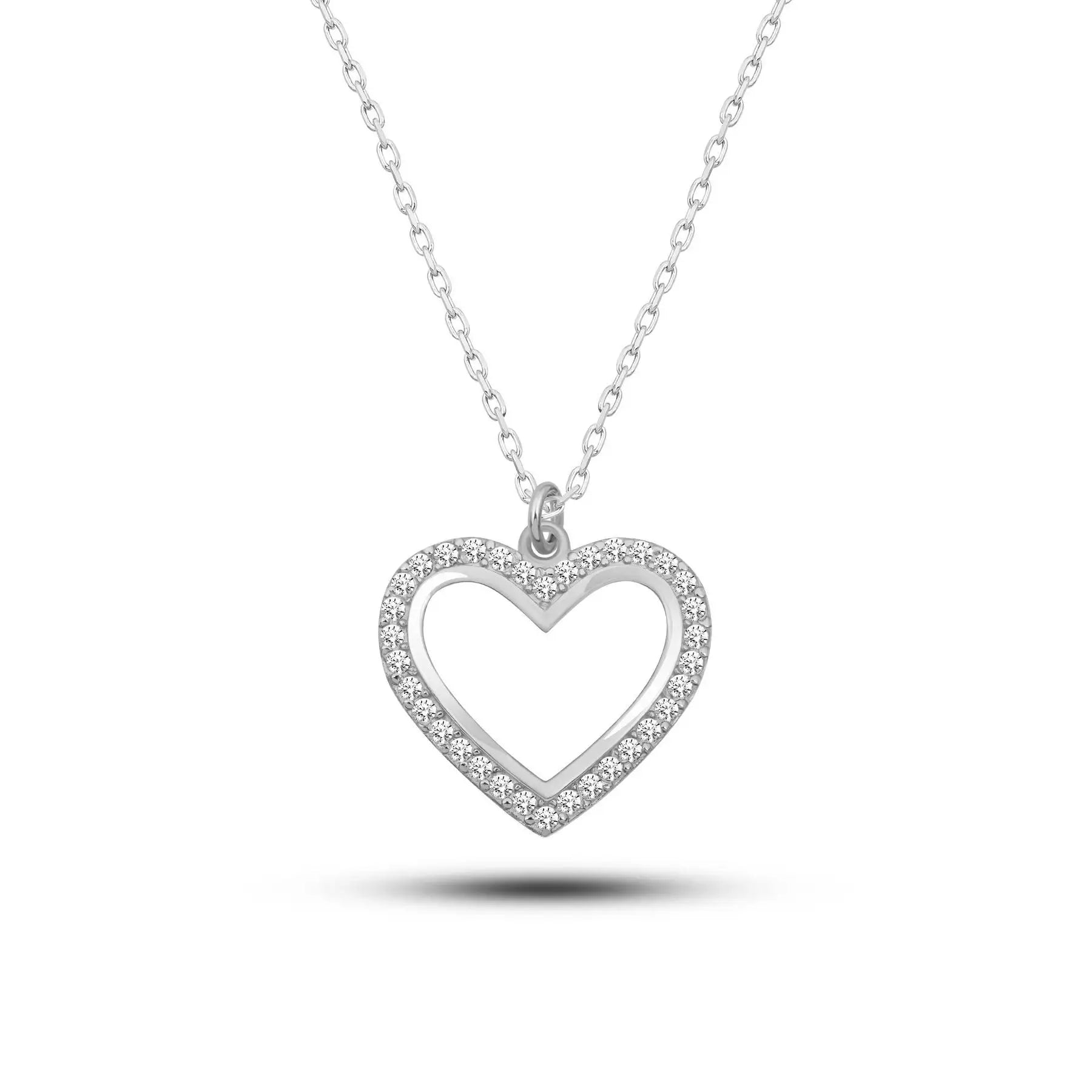AZURIS 925 Sterling Silver Pendant Necklace with Zircon Pearl Diamond Heart Gold Chain Moon Shape Made in Turkey Gift