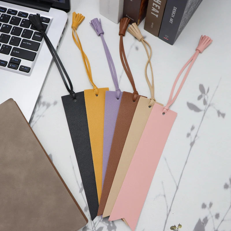 Handmade PU Leather Bookmark Page Markers 7 Colors Ready Stock Bookmark with Tassel Modern Style Reading Marker for Men Women