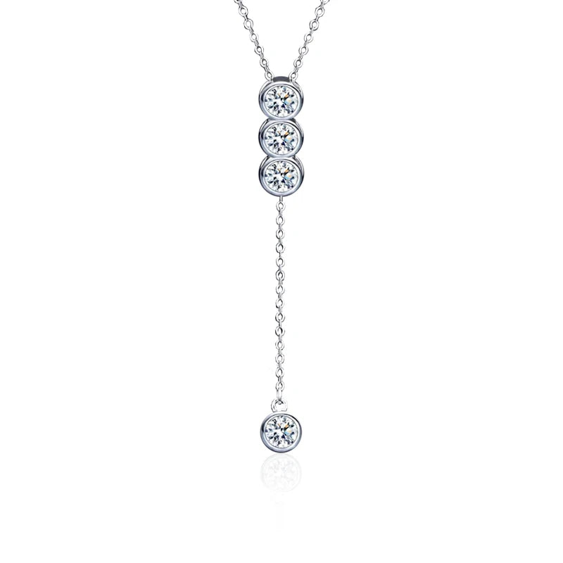 XMZ063 Minimalist 925 Sterling Silver Y-shaped Studded 1.2Ct Moissanite Collarbone Pendant Necklace for Women Fine Jewelry