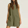 2025 New Women's Sleeveless Vest with Large Pockets Casual Summer Above Knee Jumpsuit