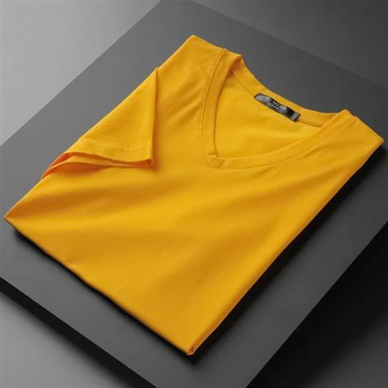 OEM custom logo embroidery printed design solid color men's short-sleeved T-shirt V-neck summer half-sleeve  T-shirt