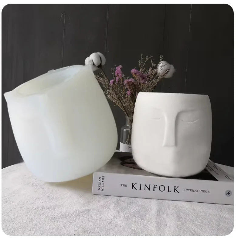 Human Face Pot Mold Concrete Large Size Storage Box Resin Silicone Mold Handmade Craft Making Garden Decoration