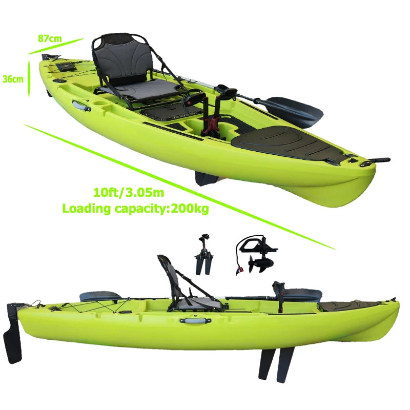 10ft Fin Pedal Drive Kayak Fishing Angler Sit on Top Motorized Kajak Canoes De Pesca with Electric Motor One Person for Ocean