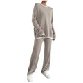 Spring Casual Knit Set Color Blocking Knit Sweater and Pants Two Piece Set Knitted Two-pieces Set for Women