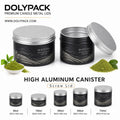 Custom Color aluminum tea powder canister with screw lid in black and silver custom printed motif look for matcha tea coffee MegaBDM