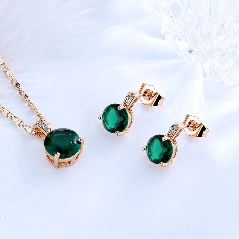 Free Shipping Fashion Classic Green Zircon 18K Gold Plated Women Jewelry Sets for Party