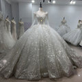 For Jancember XS081 Women's Modern Wedding Dress Glitter Long Sleeve Beaded Ball Gown Sequins Crystal Lace Decorations Chapel Tr