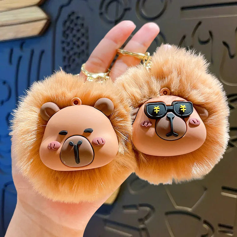 Creative Cartoon Pom-Pom Kapibala Keychain for Couples Bag Charms Car Small Gifts