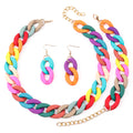 European&American Fashion Jewelry Sets Color Clavicle Necklace Acrylic Rubber Feel Necklaces Bracelet Earrings for Women