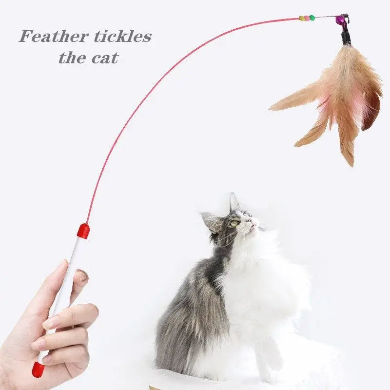 Cheap Ivory Retractable Funny Pet Toys Wood Stick Rod fairy Interactive Teaser Wand Indoor Chicken Feather Toy for Cat Game