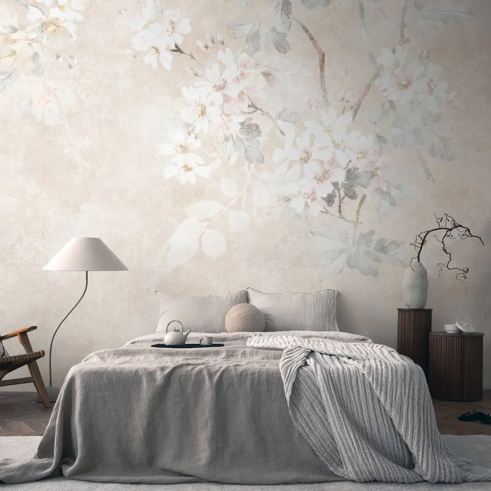 Germany Made Photo Wallpaper Murals Floral Beige Cream Grey White Non Woven Vinyl Premium Wall Mural Bedroom Dining Light