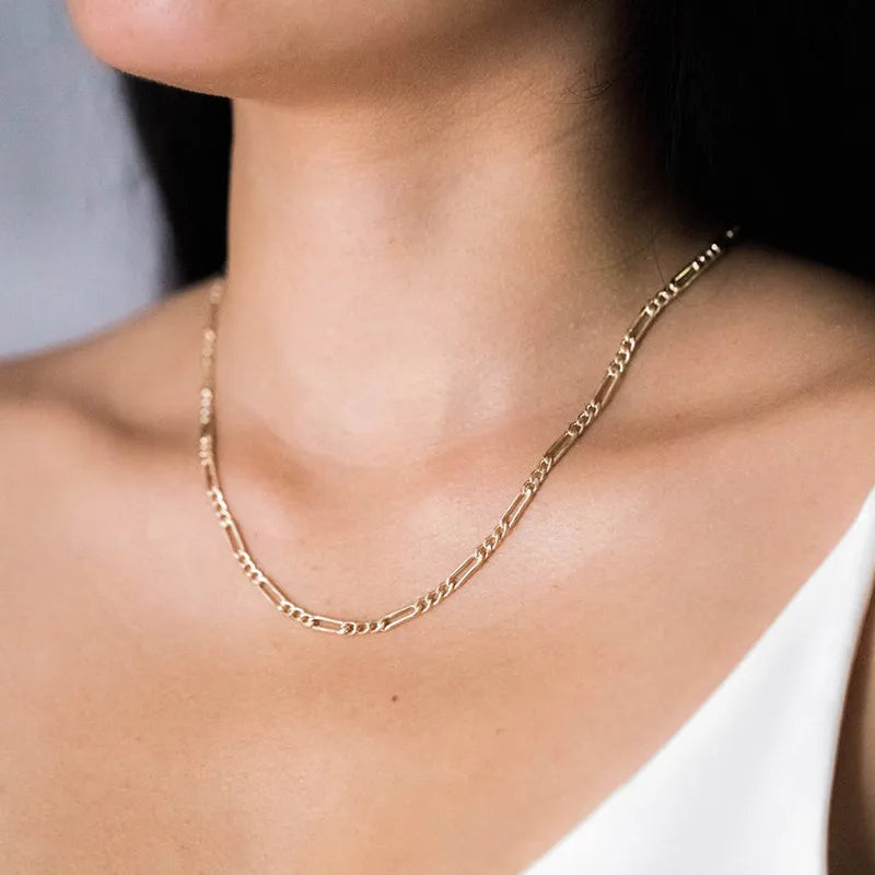 Low MOQ Christian Zircon Sterling 925 Silver Gold Plated Figaro Link Chain Necklace Gift