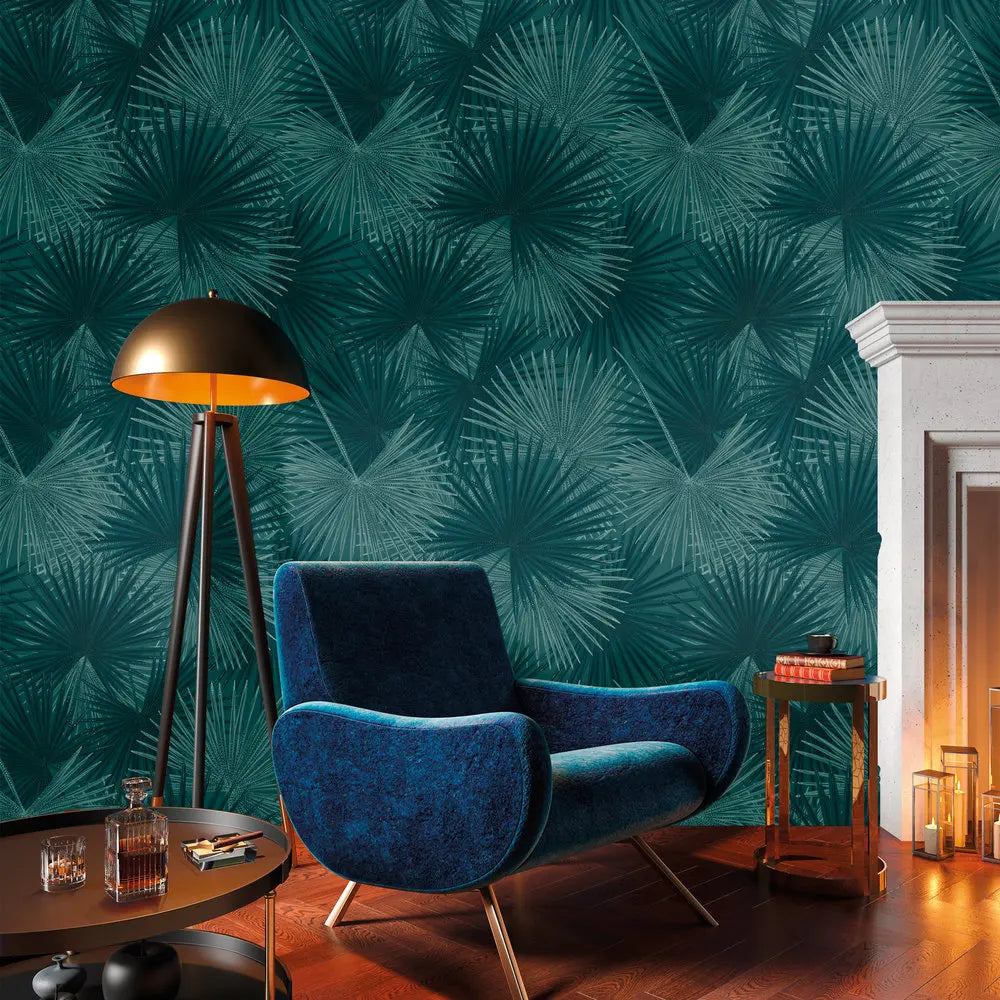 Germany Photo Wallpaper Murals Floral Petrol Non Woven Vinyl Wall Mural Leaves Large Format Hotel Bedroom Hospital 0.53x8.80m
