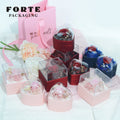 FORTE Permanent Flower Top Plastic & Velvet Lining Rectangular Proposal Ring & Pendant Jewelry Box with Custom Logo 7x7x7cm