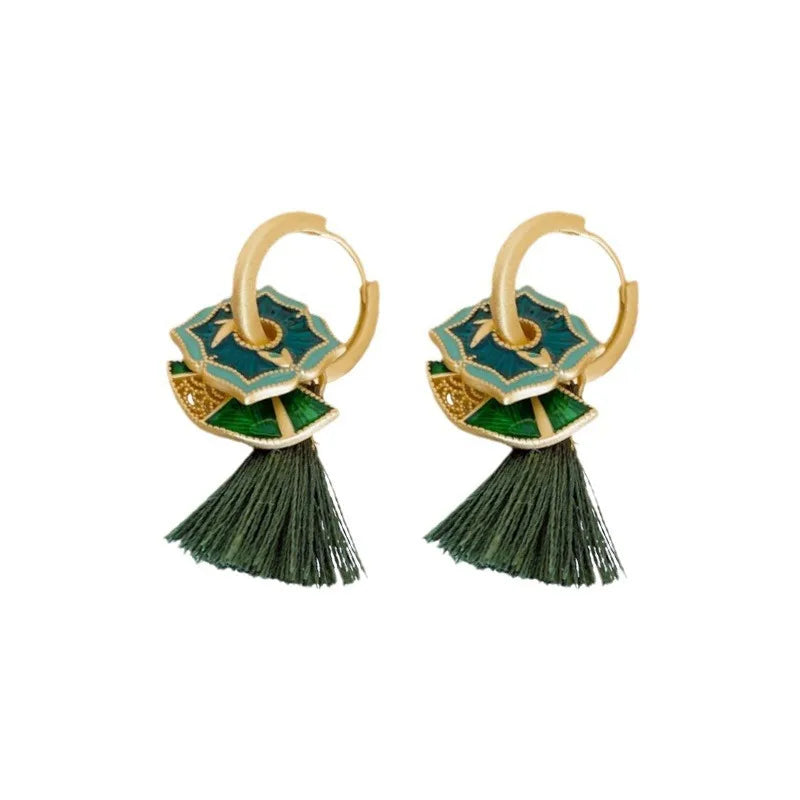 Fenyi Wholesale Fashion Jewelry High-end Sense One-piece Multi-wear Enamel Drip Glaze Fan Painted Retro Earrings for Women