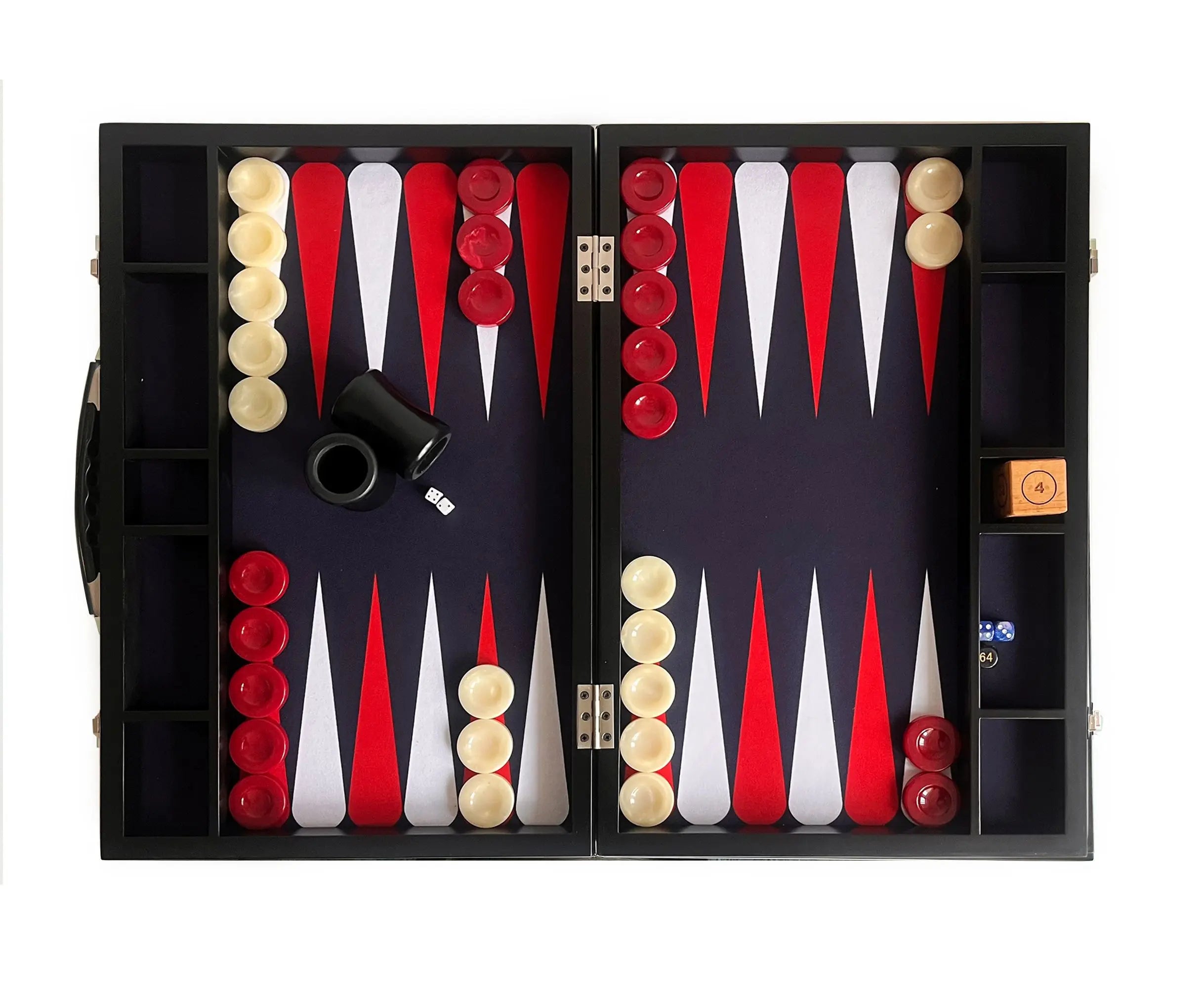 Helena Wood Art Luxury Handmade Tournament Size Backgammon Set Fabric Ground Red White Leather Case 22x29 Inch (57x75cm) Unisex