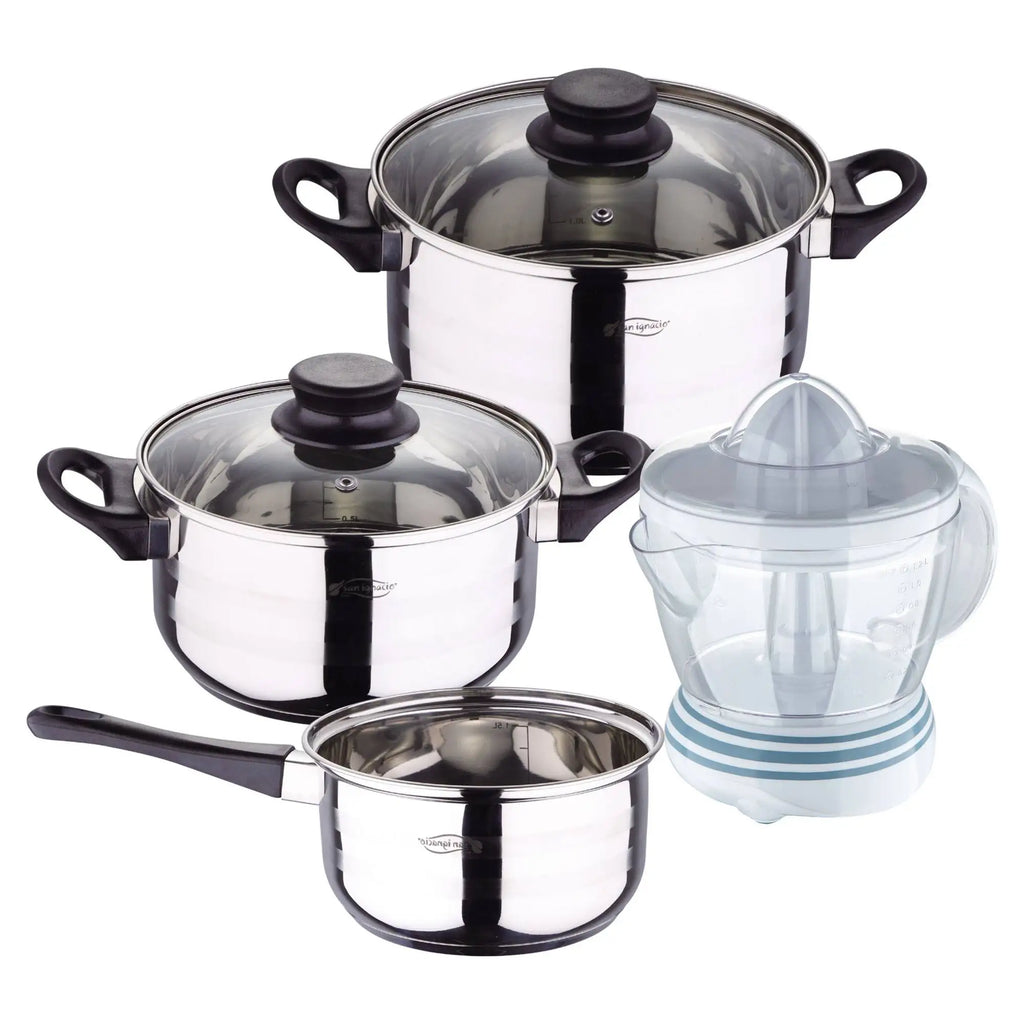 Toledo 5pc cookware set suitable for induction hobs + Bergner NATURALLY - 40W Juicer - 1.2 Liter Capacity
