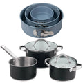 5-piece cookware set (2 saucepans with lids + saucepan) stainless steel with coating + Set of 3 round baking pans 121822cm