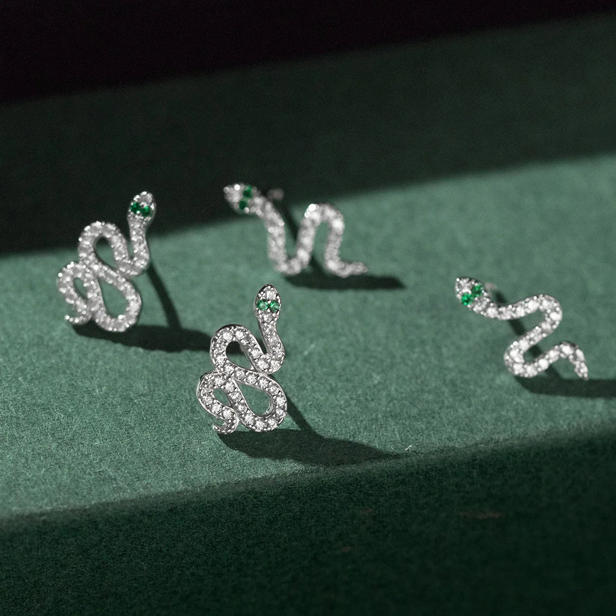 Low MOQ Wholesale Sterling Silver 925 Princess Cut Zircon Custom Snake Stud Earrings-Moon Shape Party & Gift
