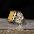 New Arrival Men's 925 Sterling Silver Ottoman Style Ring Bi-Color Rhodium and Gold Designed in Turkey Model RCEGYT-094