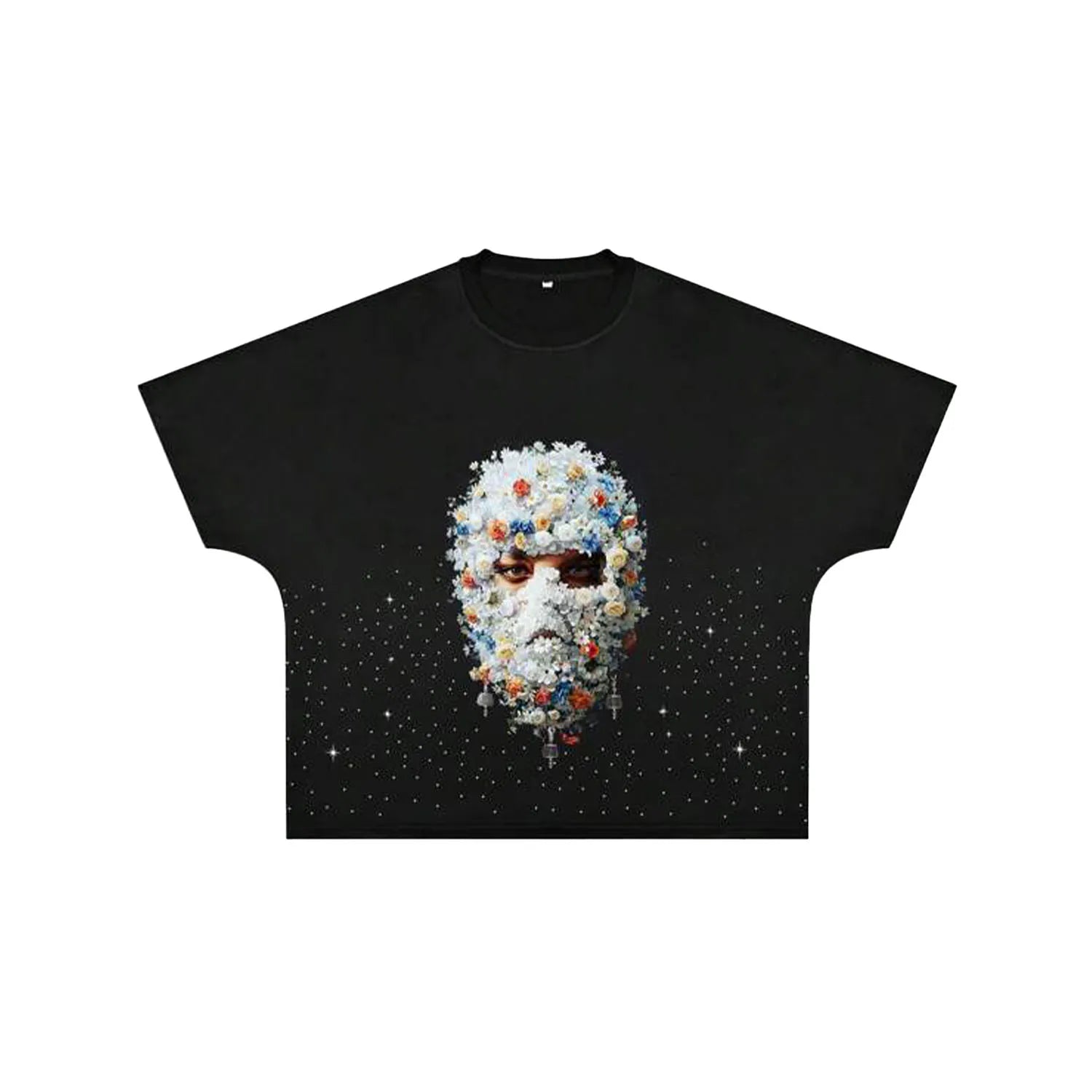 Oversized 2-Panel Hip Hop Streetwear T-Shirt Custom Rhinestone Silk Screen Printing Boxy Drop Shoulder Customizable 100% Cotton