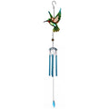 Metal Hummingbird Hanging Wind Chime with Colorful Glass Details - Garden Decor